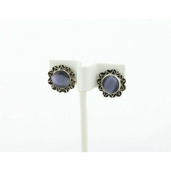 Sterling Silver Created Cats Eye Earrings Stud Post Earrings - Picture 6 of 8